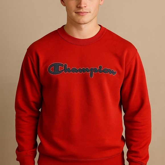 like new! Champion Men's Red crew neck Sweatshirt sz m - Picture 1 of 7